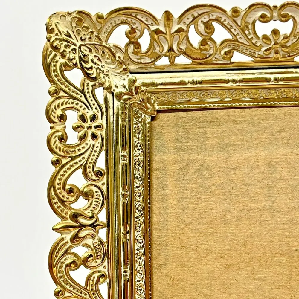 Vintage MCM Ornate Gold Filigree 8x10 Picture Frame Tabletop or Wall Mount